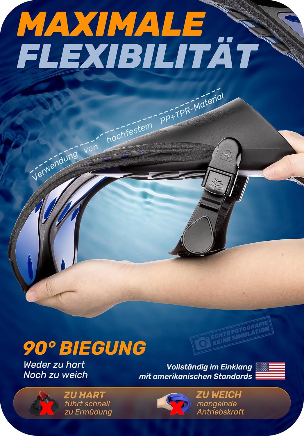 CAPAS Schnorchelflossen, Schwimmflossen Reisegrösse Kurz Einstellbar zum Schnorcheln Tauchen Erwachs