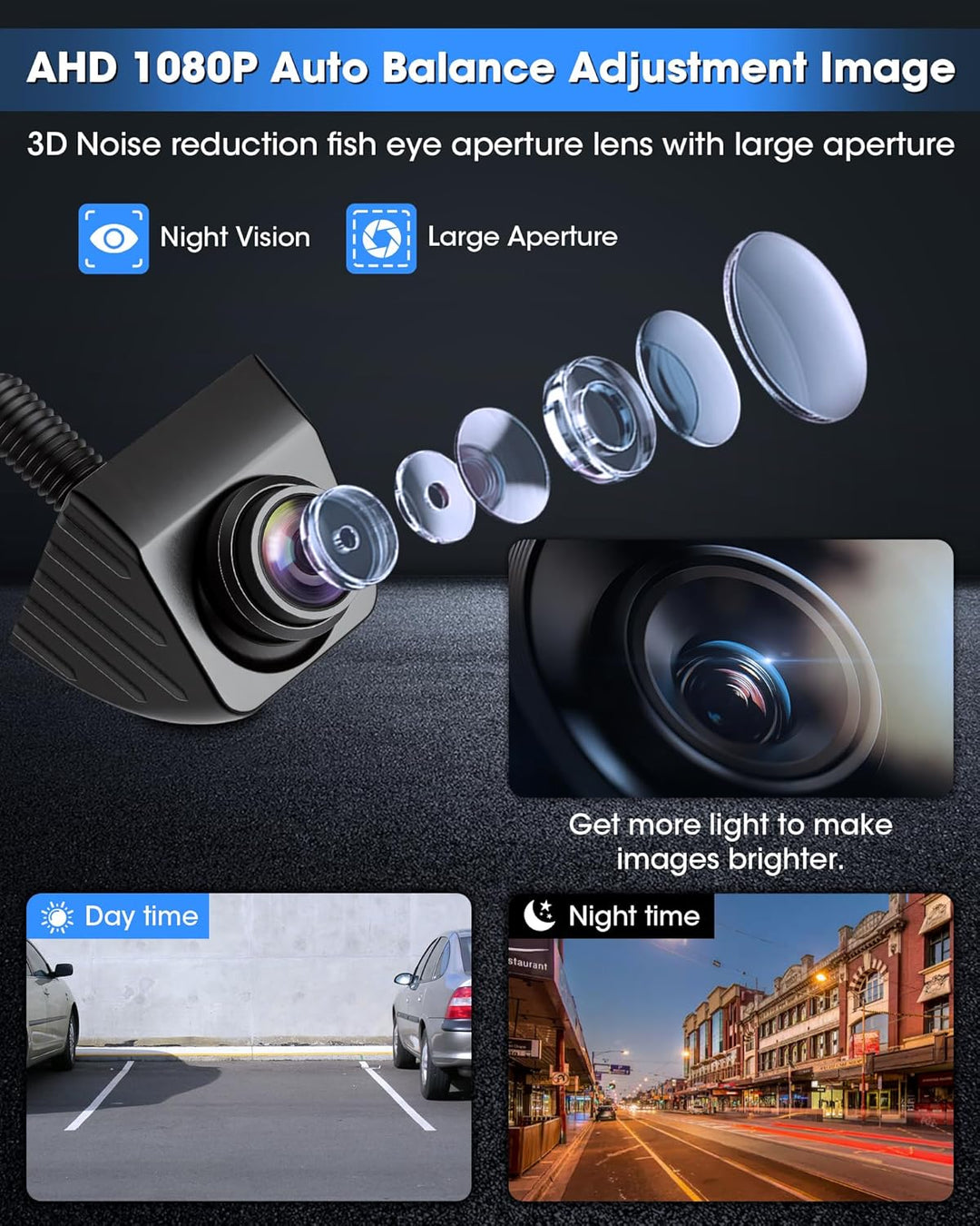 Rückfahrkamera AHD 1080P Rückfahrkamera Auto, 180° Weitwinkel Auto Rückfahrkameras 360° Drehbar Rück