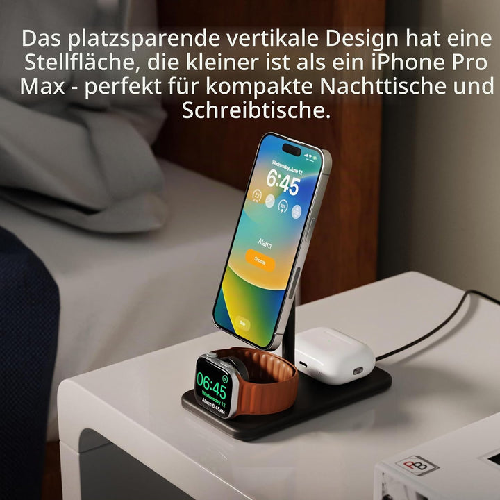 Twelve South HiRise 3 Deluxe | Compact Luxury MagSafe Stand for iPhone, AirPods and Apple Watch, Sch