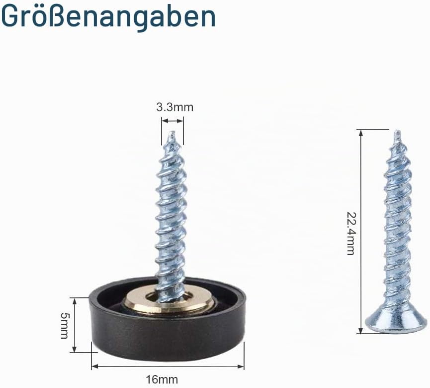INCREWAY 20 Sätze Edelstahl dekorativ Nägel, 16mm Schwarz Zylindrisch Spiegel Schrauben Spiegelnagel