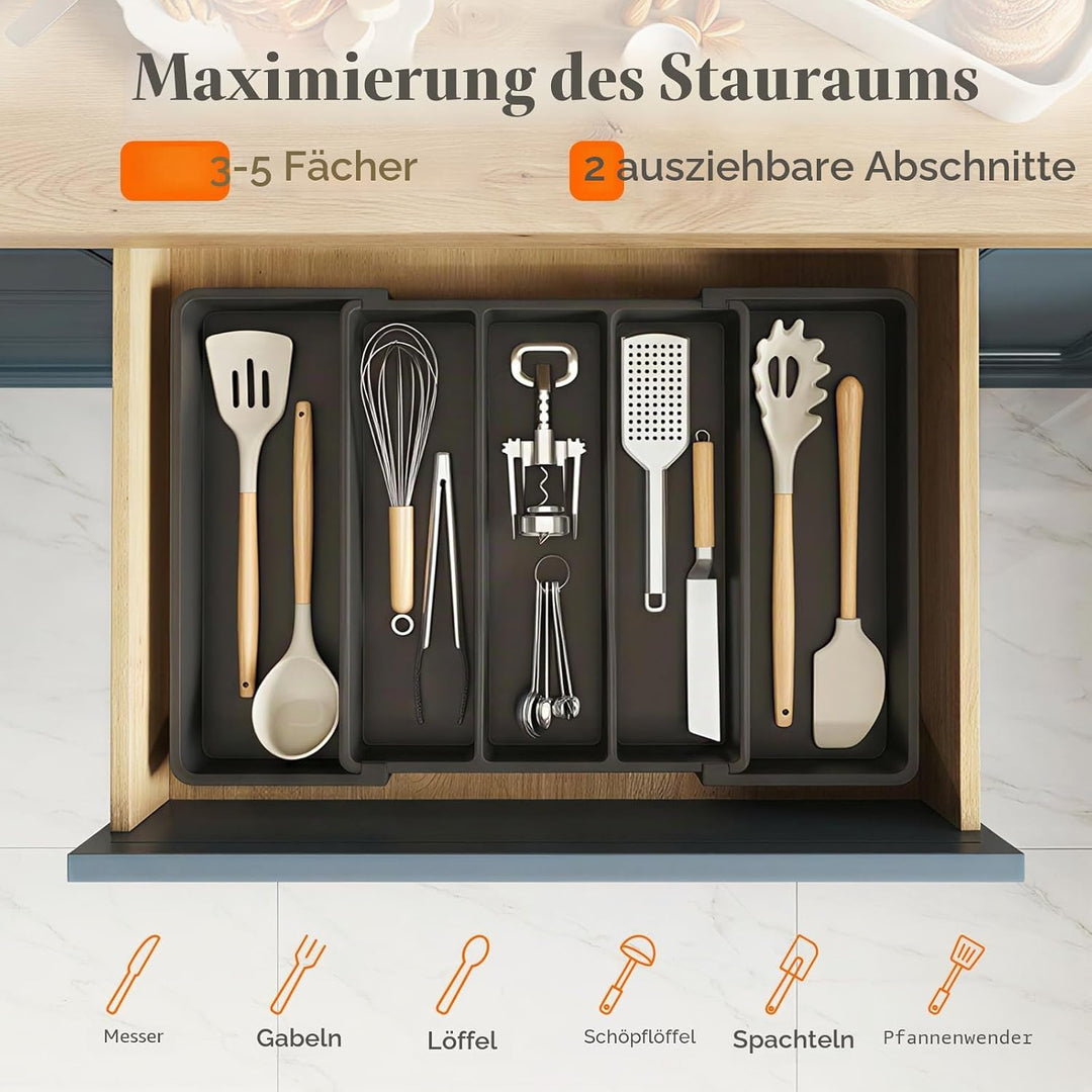 Lifewit Besteckkasten für Schubladen, Grosser Utensilienständer Erweiterbar auf 50 cm, verstellbarer