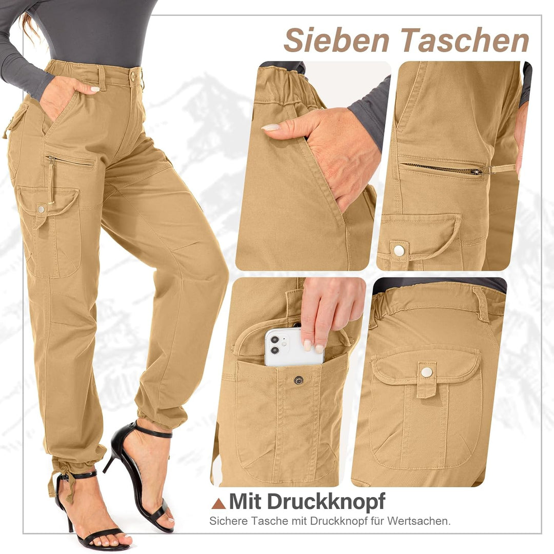 yeyity Cargohose Damen Hosen Multi Taschen Wanderhose Outdoorhose Baumwolle Arbeitshose Jogginghose