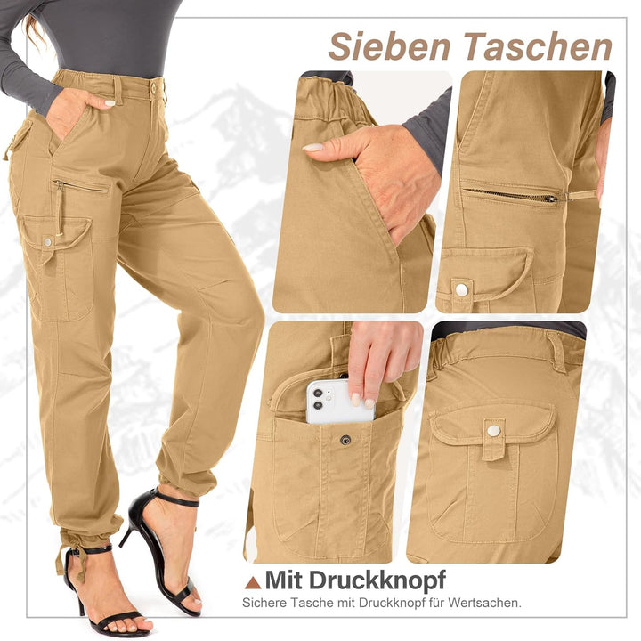 yeyity Cargohose Damen Hosen Multi Taschen Wanderhose Outdoorhose Baumwolle Arbeitshose Jogginghose