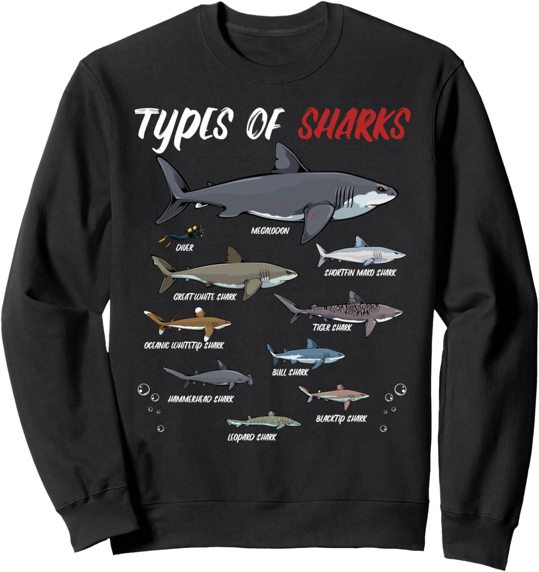 Types Of Sharks Haifisch Fische Meer Ozean Meer Tauchen Week Sweatshirt