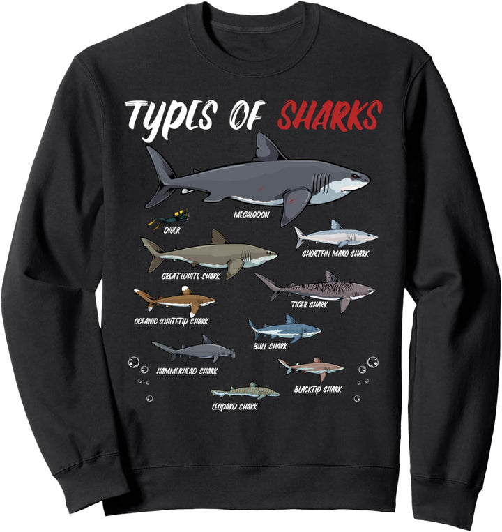 Types Of Sharks Haifisch Fische Meer Ozean Meer Tauchen Week Sweatshirt