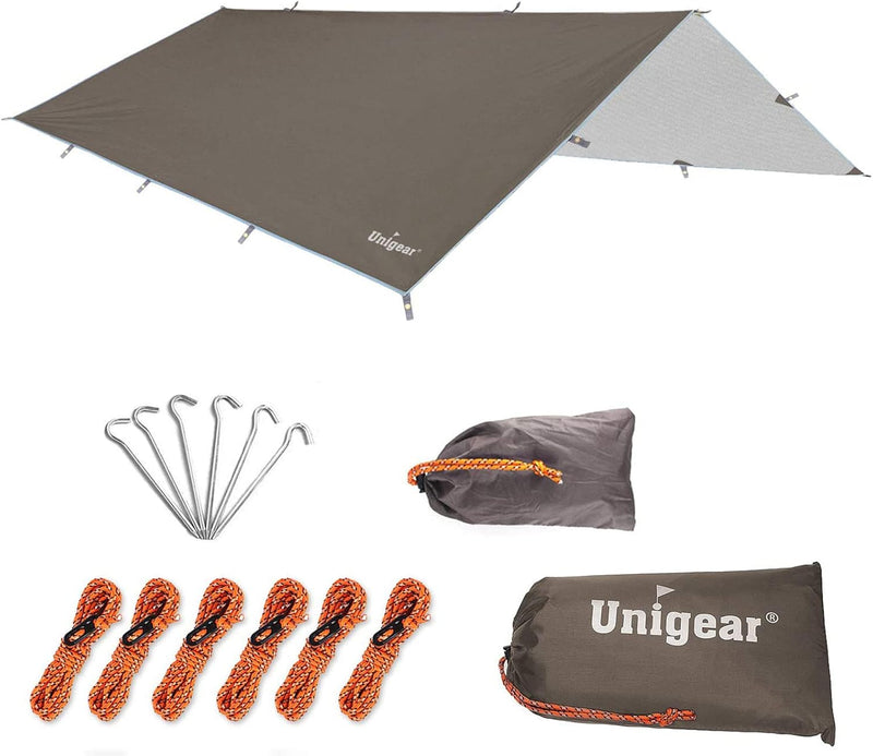 Unigear Zeltplane, Tarp für Hängematte, wasserdicht mit Ösen + 6 Erdnägel+ 6 Seilen, Regenschutz Son