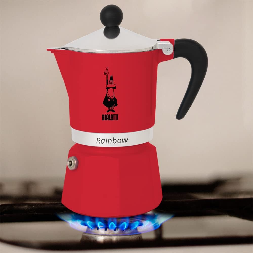 Bialetti 4962 Rainbow Caffettiera Colorata, Alluminio, Rossa, 3 Tassen, Rot Rot 3 Tassen, Rot 3 Tass