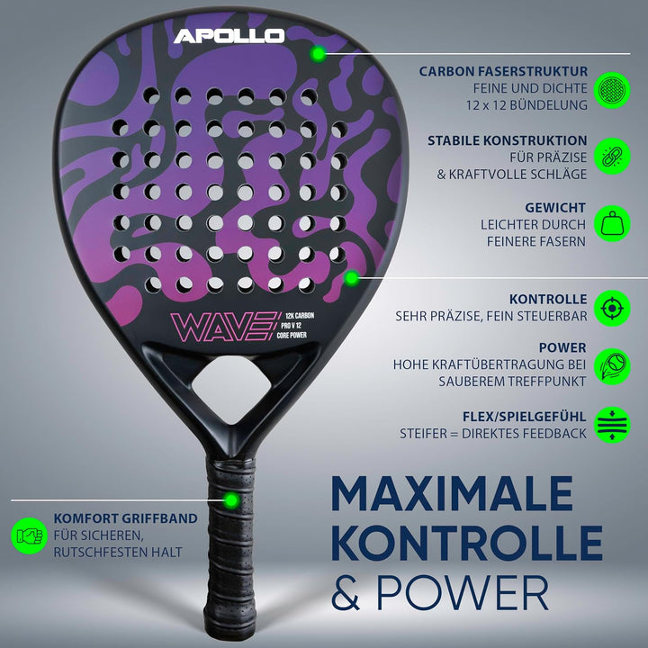 Apollo Padel Schläger - Padelschläger für Anfänger und Fortgeschrittene, Carbon-Schläger für Damen u