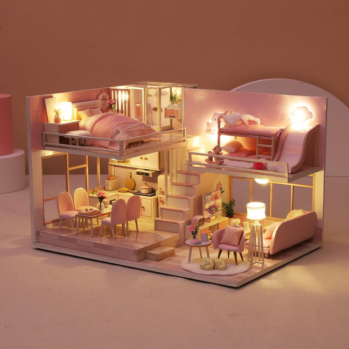 CUTEROOM Miniatur-Puppenhaus-Bausatz zum Selbermachen mit Möbeln und Musik – Puppenhaus-Bausatz aus