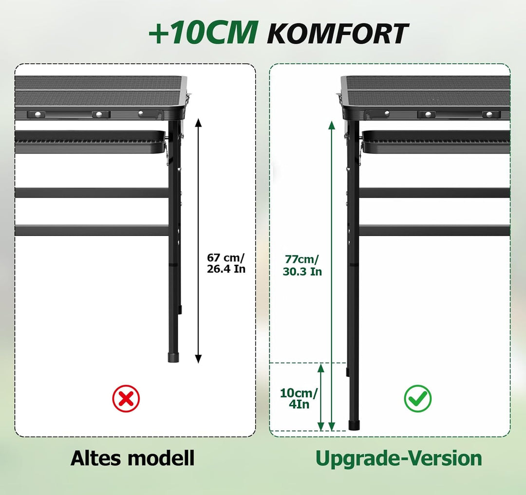 Grilltisch Klappbar 77cm Hoher, Grilltisch Outdoor Klappbar mit 2 Ausklappbare Seitenteile, Höhenver