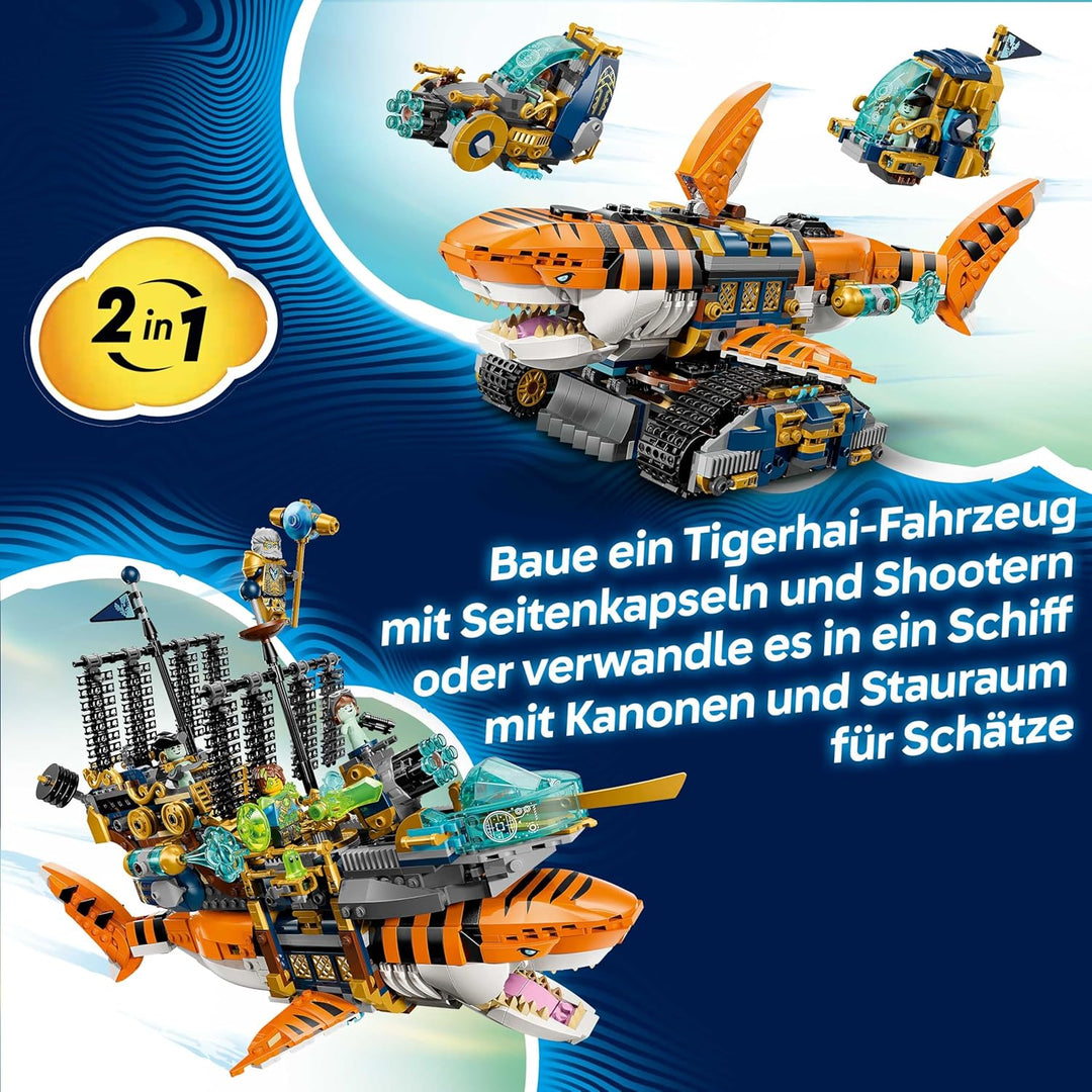 LEGO DREAMZzz 2in1 Tigerhai-Fahrzeug - Spielzeug verwandelbar in Piratenschiff mit Kanone - inkl. 5