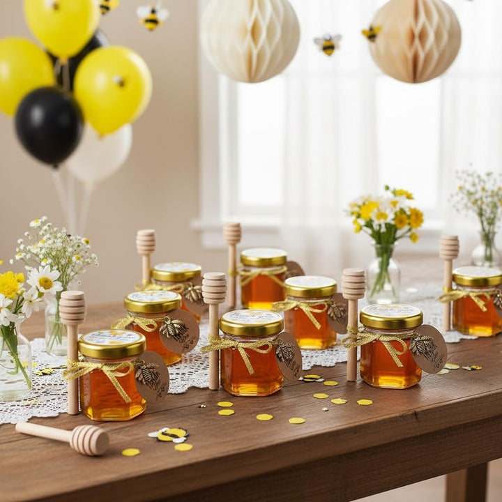 Ahhute Kleine Honiggläser, Honigglas mit Honiglöffel, Kleine Gläser mit Bienen Anhänger, Mini Honigt