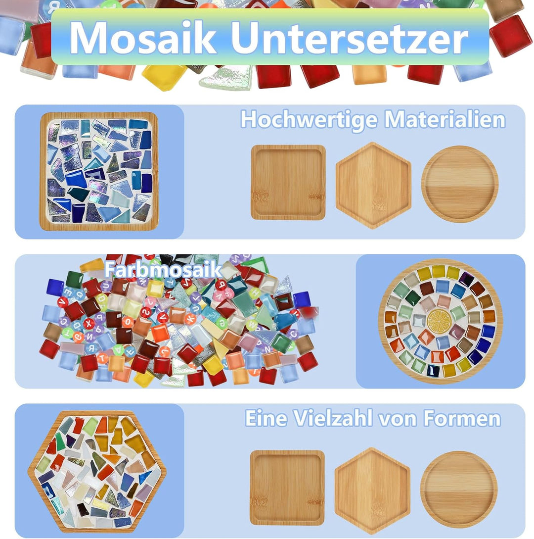MOVATEK DIY Mosaik Untersetzer Bastelset für Erwachsene – 6 Stück Glas-Mosaik Untersetzer zum Selbst