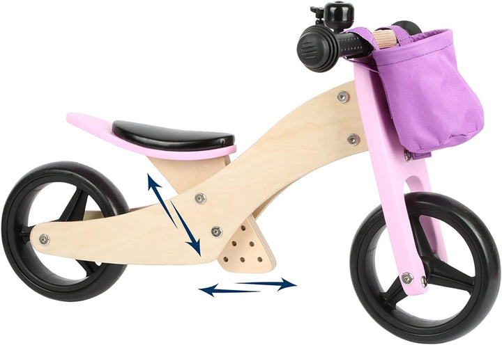 Small Foot Trike 2 in 1 Rosa aus Holz, DREI-und Laufrad, mit verstellbarem Sitz und gummierten Reife