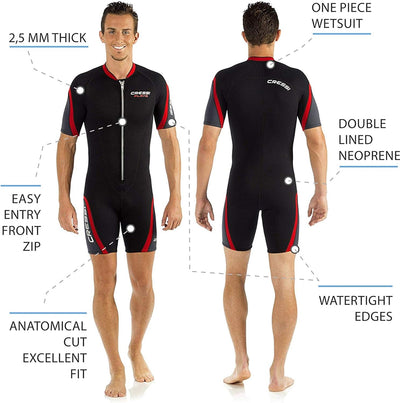 Cressi Playa Man Wetsuit 2.5 mm - Men's Premium Neoprene Wetsuit Shorty for Snorkeling, Diving, Swim