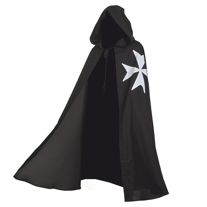 BLESSUME Mittelalter Ritter Kostüm Hospitaller Karneval LARP Cospaly, Schwarz Cloak mit Weisses Kreu