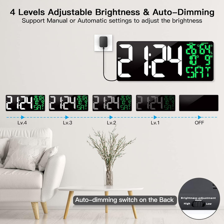 XREXS 18'' grosse Digitale Wanduhr mit Fernbedienung, automatisch dimmbare Digitaluhr mit grossem Di