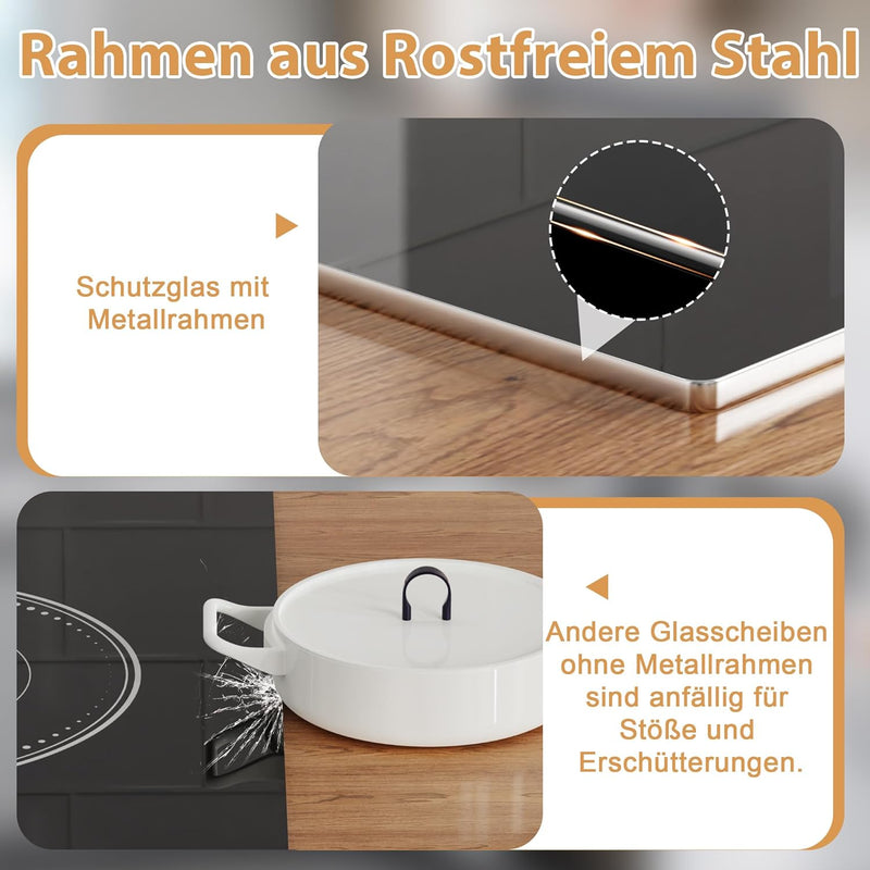 Glaskeramikkochfeld 3 Platten, DELITEER Kochfeld mit Rahmen, 60cm Einbau, 5200W, Slider-Touch-Steuer