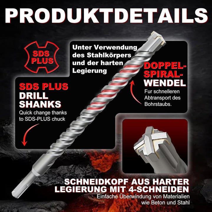 SDS Plus Bohrer 10mm×600mm, Hammerbohrer, Betonbohrer,Für Stein, Beton, Naturstein, Ziegelmauer, 10m