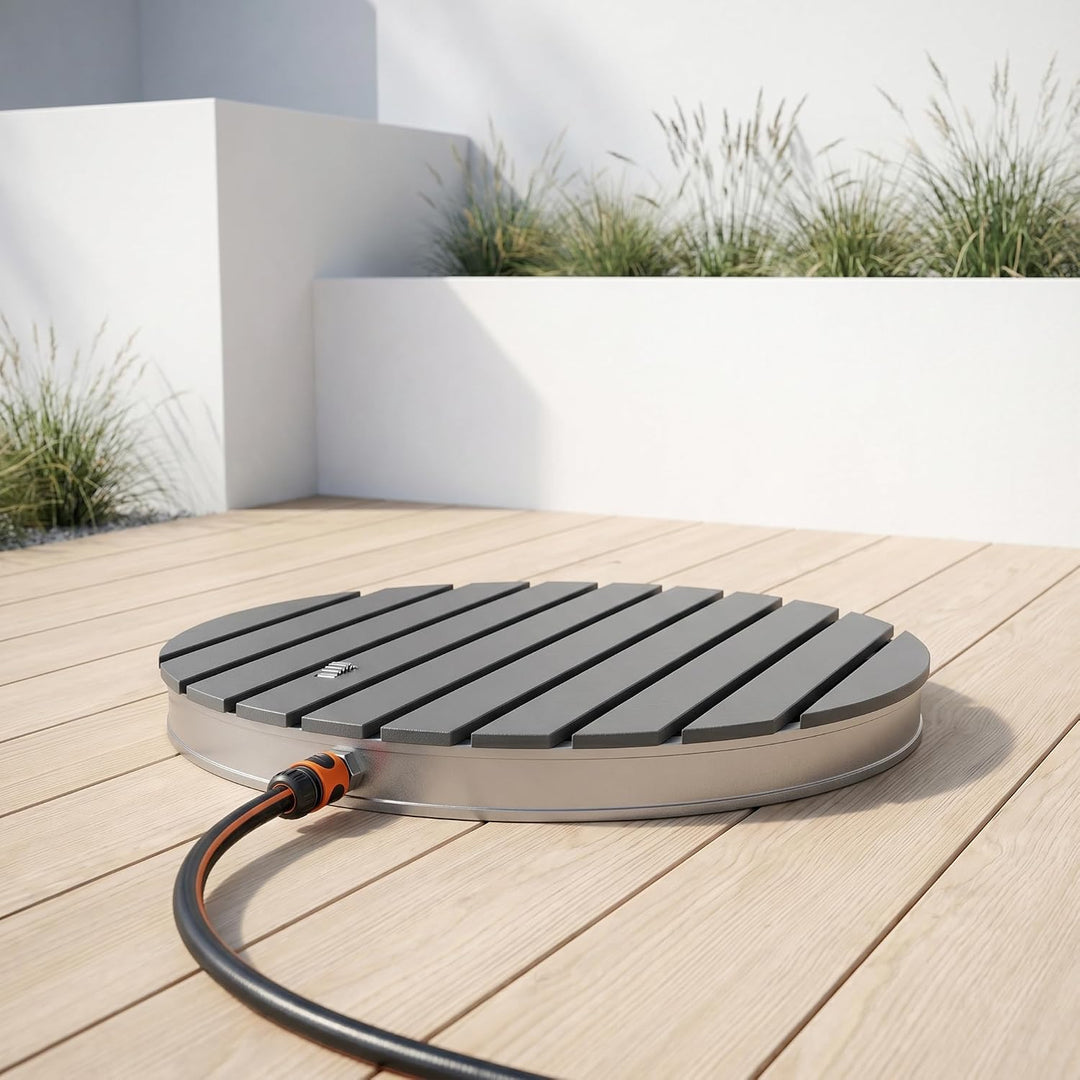 YRHome Gartendusche Bodendusche Rund Anthrazit, 4m Fontänenhöhe mit Fussrad, rutschfest WPC &amp; Edelst