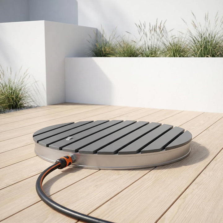 YRHome Gartendusche Bodendusche Rund Anthrazit, 4m Fontänenhöhe mit Fussrad, rutschfest WPC &amp; Edelst