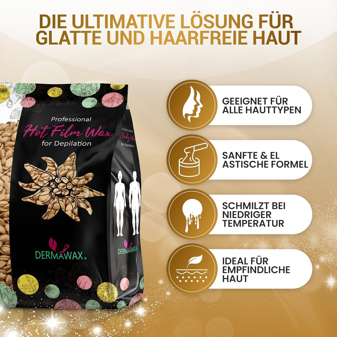 Dermawax 1 kg Gold Waxing Perlen- Professionelle Heisswachs Wachsperlen zur Haarentfernung- Anwendun