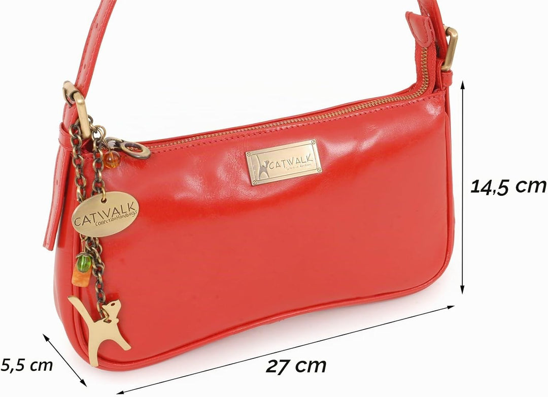 Catwalk Collection Handbags - Klein Damen Schultertasche - Henkeltasche - Leder mit Krokodilprägung