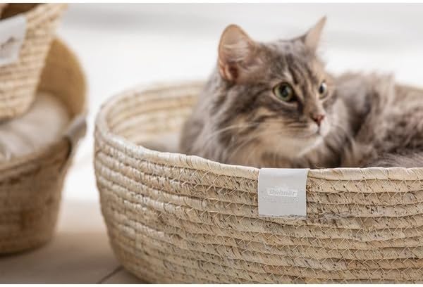 Dehner Premium Lovely Kuschelbett Guter Schlaf, Ø 38 cm, Höhe 13 cm, Naturmaterial/Plüsch, weiss/bei