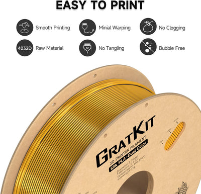 GratKit Silk Dual Color Filament PLA 1.75mm, -0.03mm, Coextrusion PLA Filament, 3D Drucker Filament,