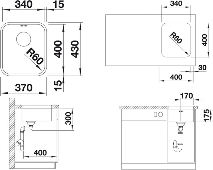 BLANCO SUPRA 340-U | Edelstahl | Einbauart: Unterbau | ohne Ablauffernbedienung | 40er Unterschrank