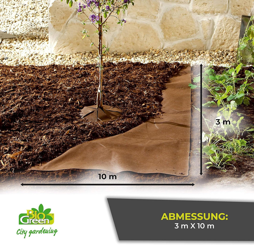Bio Green Unkrautvlies 30m² Gartenvlies zur Beetabdeckung gegen Unkraut, Bio-Mulchvlies, wasserdurch