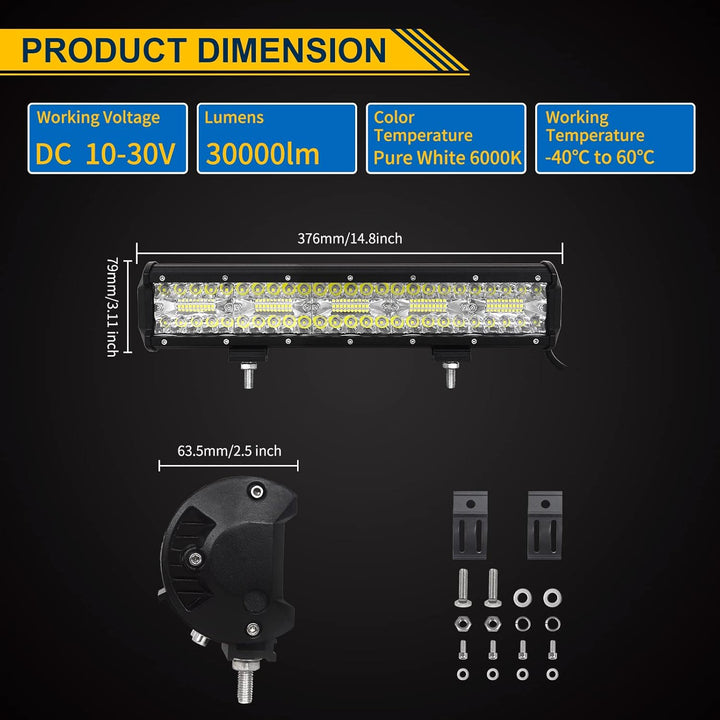 AUXTINGS 38 cm 300W LED Arbeitslicht Leiste Lichtstange LED Zusatzscheinwerfer Dreifache Licht Off R