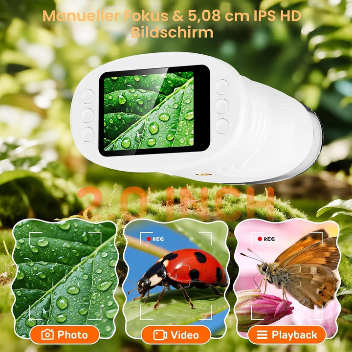 Handy Digital Mikroskop für Kinder, 1080P HD 2.0" Bildschirm Taschenmikroskop, Microscope LED Lights