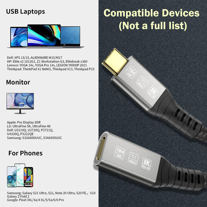 Angusplay USB C Thunderbolt 4 Verlängerung 40Gbps, USB 4 Verlängerungskabel, 8K 60Hz Display / 100W