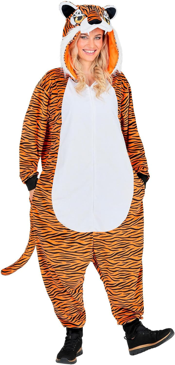 W WIDMANN MILANO Party Fashion - Tier Overall für Erwachsene, weicher Plüsch Jumpsuit mit Kapuze, Ti
