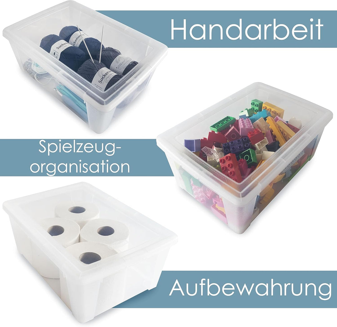 12 x Aufbewahrungsbox mit Deckel 10 Liter 36x25x14 cm - transparent stapelbar LEBENSMITTELECHT - Sch