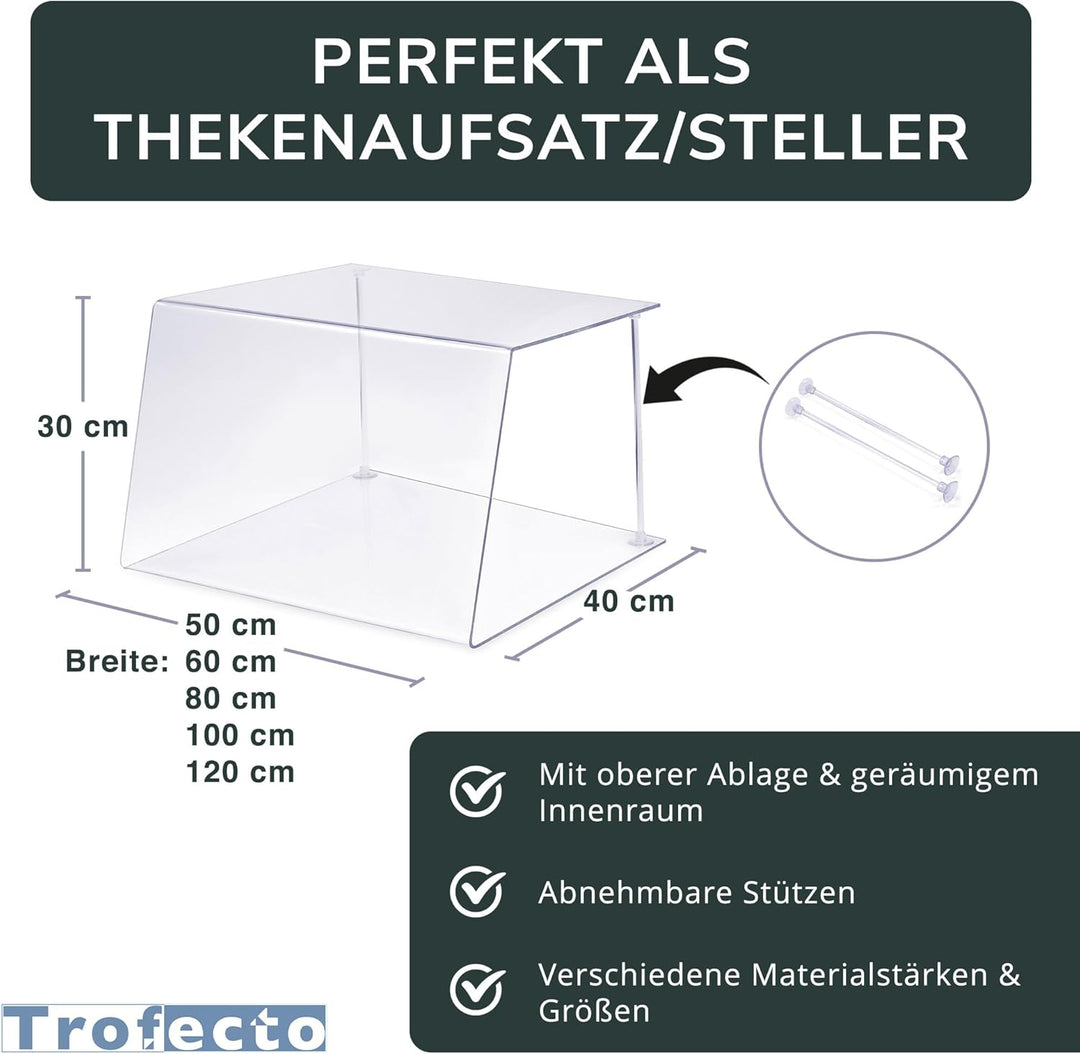Trofecto Spuckschutz Vitrine aus Plexiglas ähnlichem PETG als Thekenaufsatz - Acrylglas Vitrine - Ty