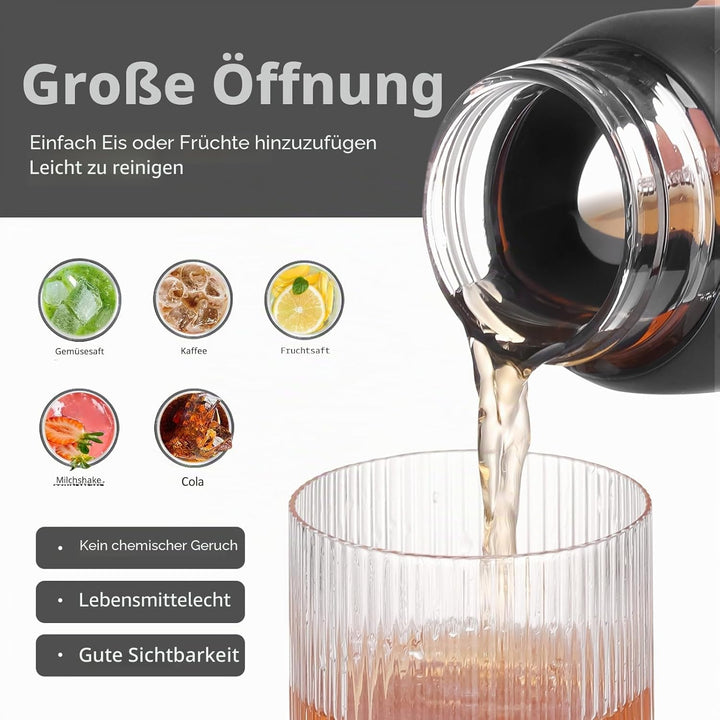 BLUEGO 700ml Trinkflasche Glas mit Strohhalm und Griff Auslaufsichere Wasserflasche mit Silikonhülle