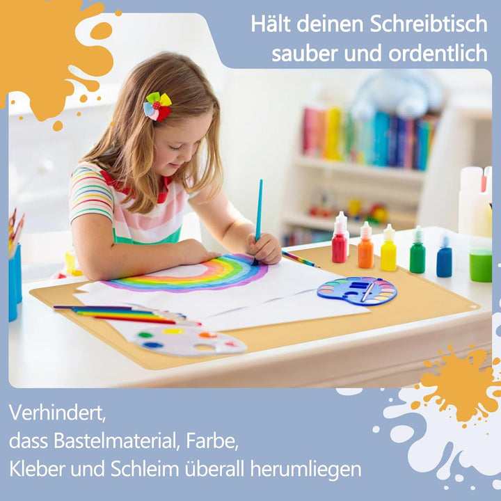 2 Stück Malunterlage für Kinder, mit Magnetischer Absorptionsclip, Schreibtischunterlage Silikonmatt