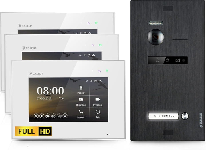 Balter EVO-HD Video Türsprechanlage, Video Türklingel mit Kamera, 1 Familienhaus Klingel, 3X 7 Zoll