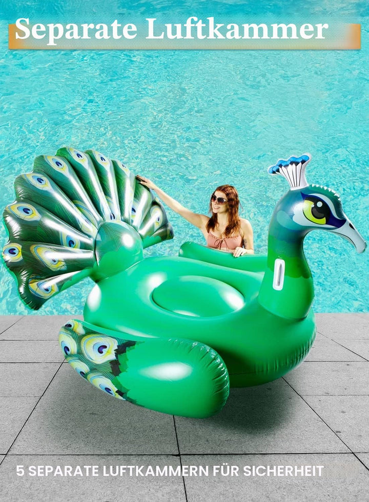 JOYIN Riesiger Aufblasbarer Pfau Pool Floss, Luxus Schwimmring & Pool Lounge für Erwachsene und Kind