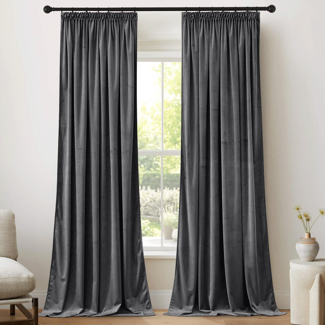 PONY DANCE Schlafzimmer Gardinen Samt Thermovorhang mit Kräuselband 2er Set Velvet Curtains (300g/m²