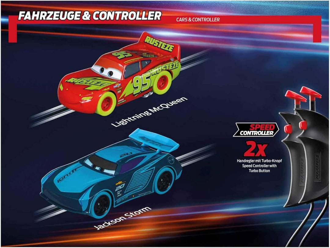 Carrera - 20062559 - Disney Cars Glow Racers I Klassische Rennbahn mit Disney-Farben I 24 Meter Stre