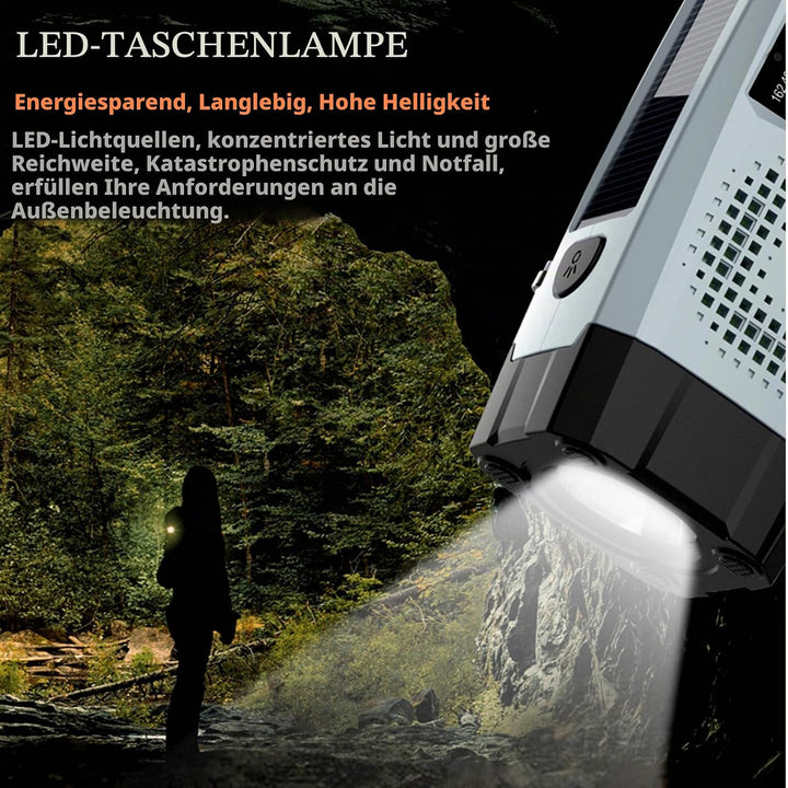 Notfall-Solarradio, Selbstbetriebenes Kurbelradio mit LED-Taschenlampe, SOS-Alarm,AM/FM Wetter Wind