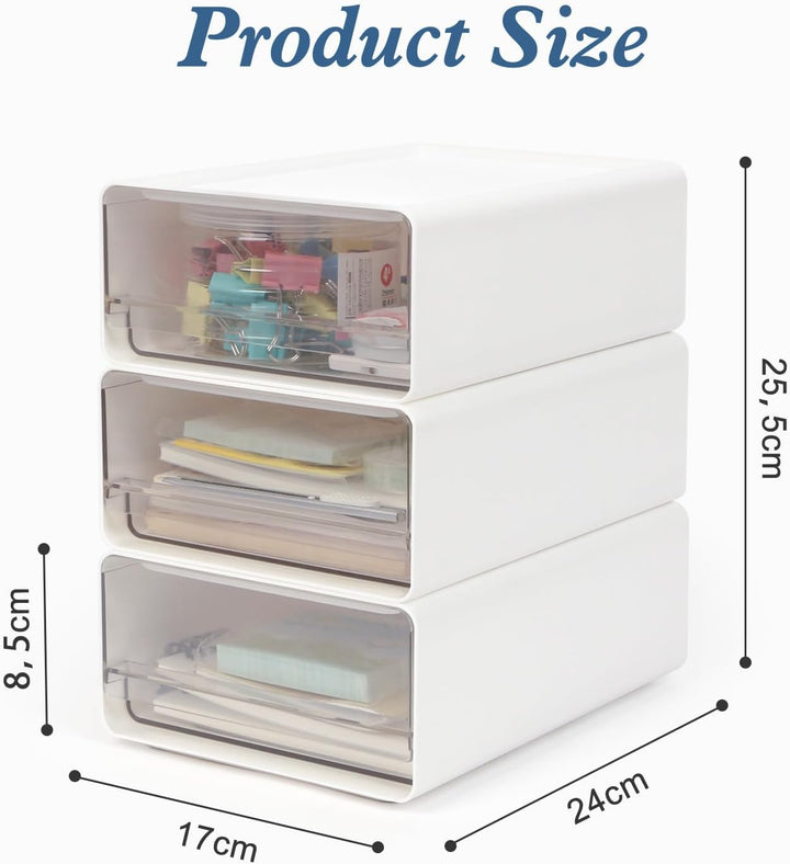 Organizer mit Schubladen Acryl 3 Stück, Schreibtisch Organizer a5, Schubladenbox Stapelbar, Büro Auf