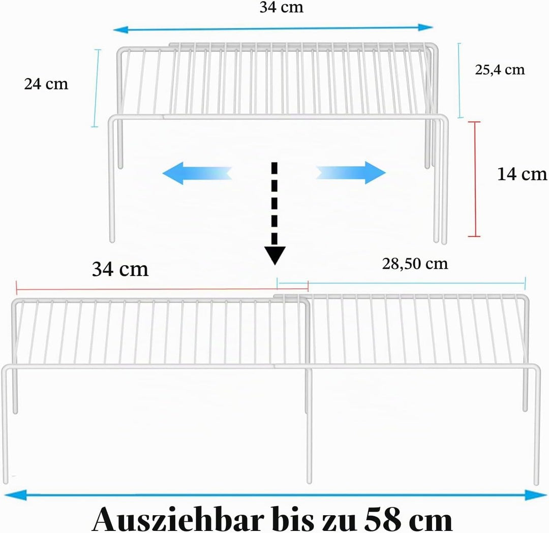 Erweiterbares Küchenschrank-Regal-Organizer, robuster, Verstellbarer Theken-Organizer, Metalldraht,