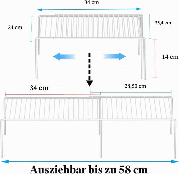Erweiterbares Küchenschrank-Regal-Organizer, robuster, Verstellbarer Theken-Organizer, Metalldraht,