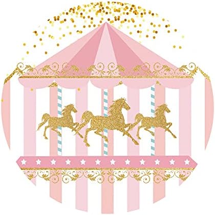 Aoihrraan 150cm Durchmesser Cartoon Runder Hintergrund für Fotografie Rosa Weiss Gestreift Goldene P