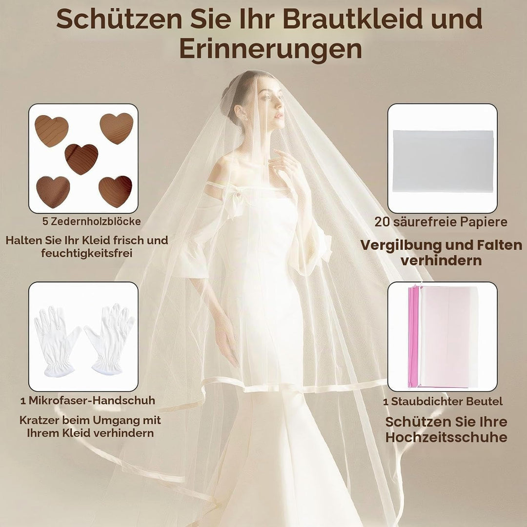 Brautkleid-Aufbewahrungsbox – Grosse Brautkleid-Konservierungsbox 94L mit säurefreiem Seidenpapier,