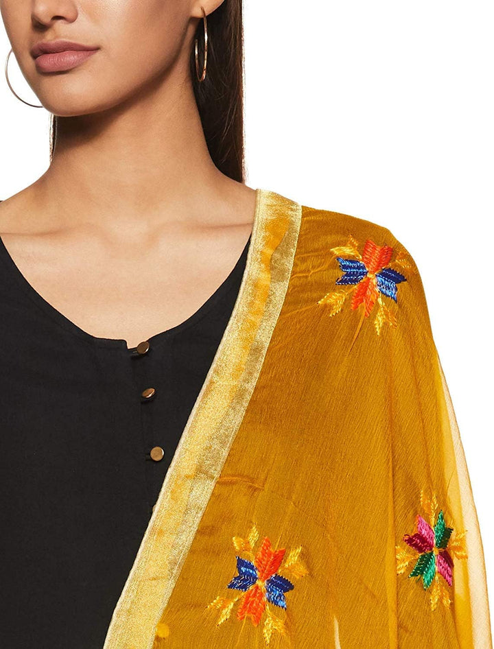 Weavers Villa Damen-Schal, indisches Handwerk, Dupatta, bestickt L Gelb, L Gelb